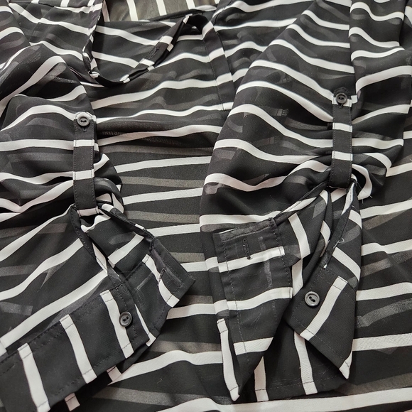 A.N.A.  Black/White Striped Sheer 1/4 Button Up Tunic, Suze 1X - Picture 7 of 7